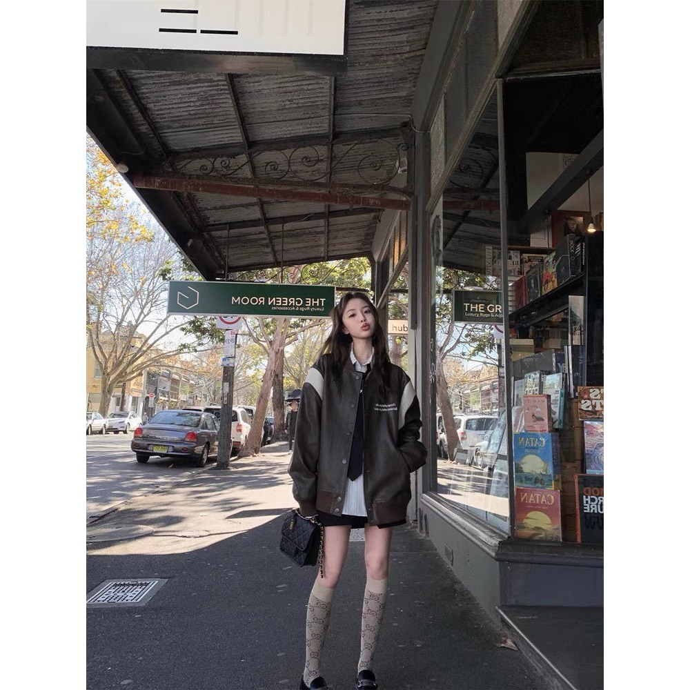 Áo khoác bomber da thêu ulzzang trendy 2023