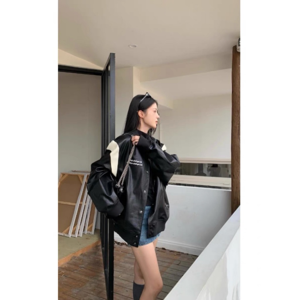 Áo khoác bomber da thêu ulzzang trendy 2023