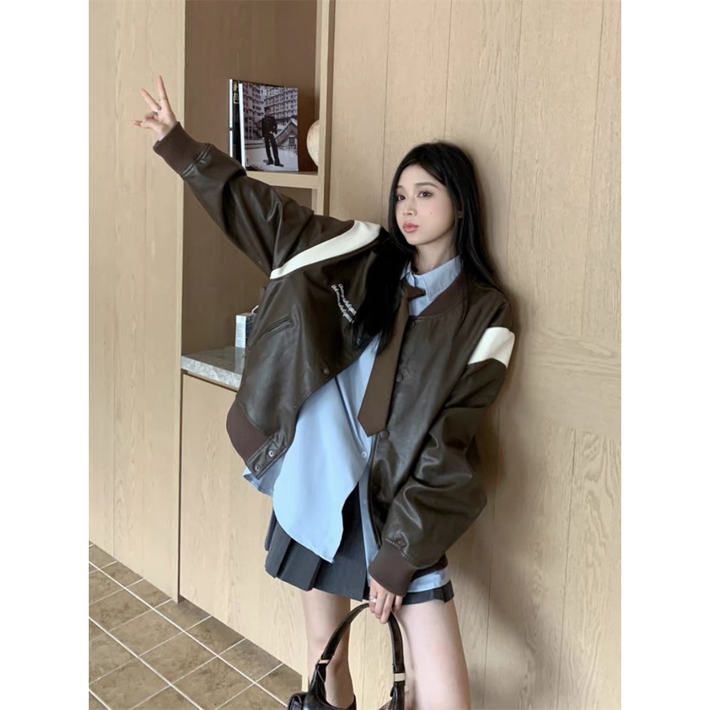 Áo khoác bomber da thêu ulzzang trendy 2023