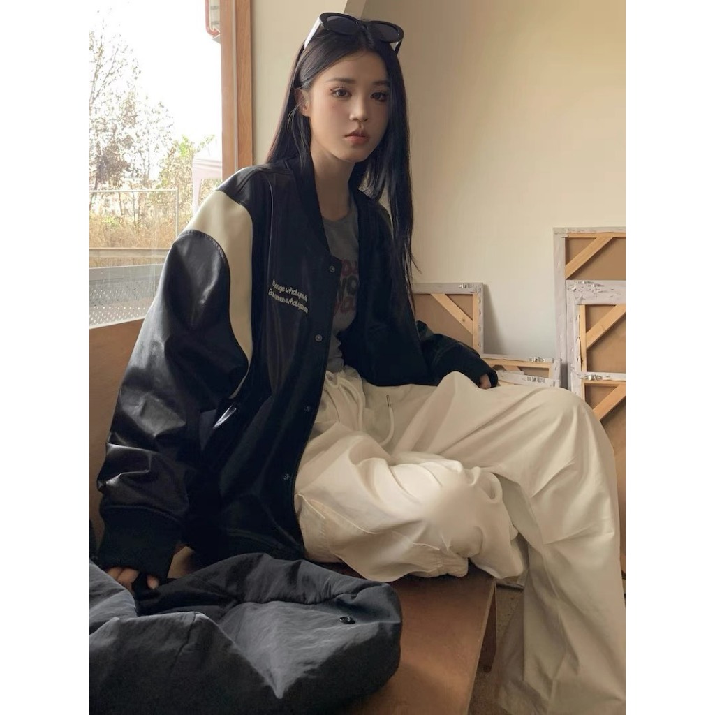 Áo khoác bomber da thêu ulzzang trendy 2023