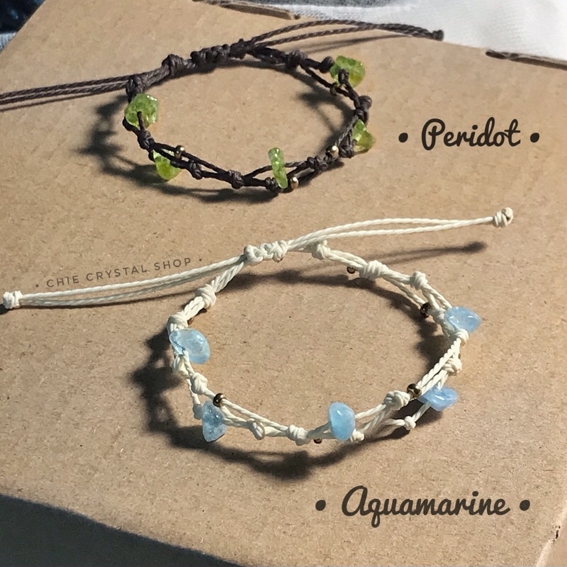 Vòng tay Aqua, Peri.dot , Strawberry Quartz dâu tây phối hạt cườm may mắn