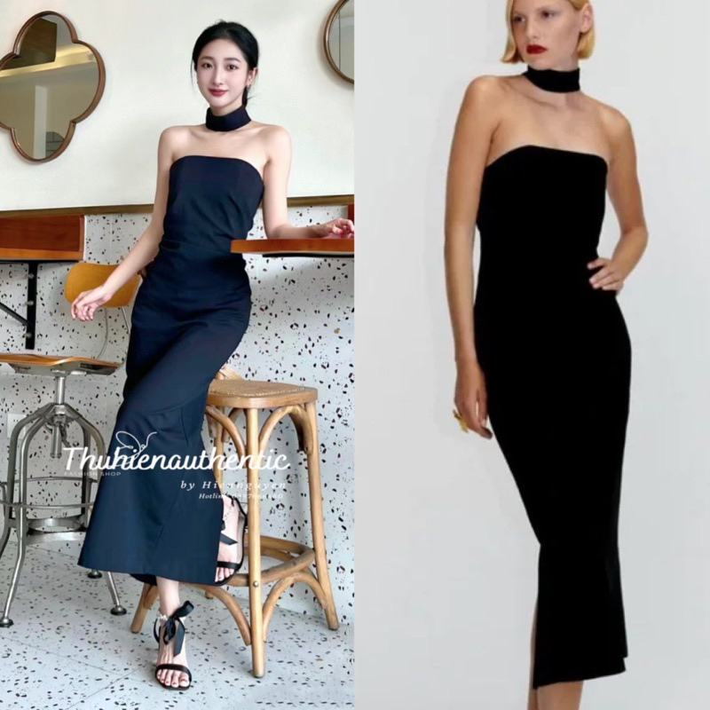 (Sẵn S M)Váy body đen kiểu kèm chocker co giãn phiên bản giới hạn mã code: 7738/013/800 ZARA chính hãng(kèm ảnh thật)