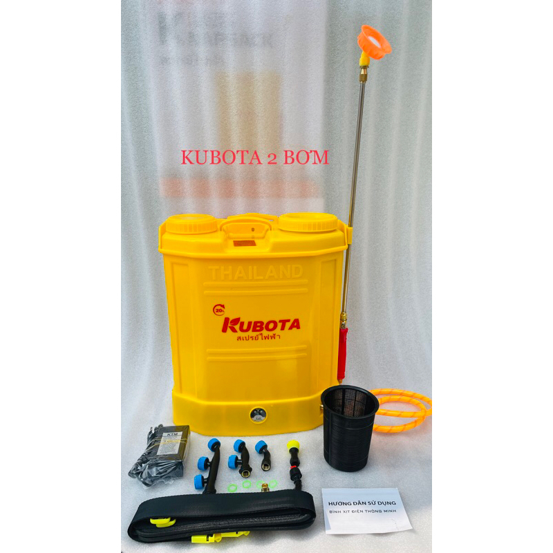 Bình xịt điện 2 bơm KUBOTA 20 lít 12V 12AH 2 bơm áp phun mạnh và êm| Công nghệ Thái Lan| Bình xịt điện