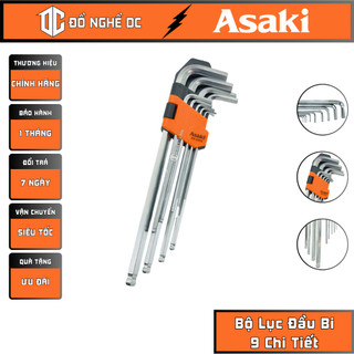 Bộ lục đầu bi dài lục giác bi lục lăng dài 1.5-10m 9 chi tiết ak-0410 asaki japan làm từ thép chorme thiết kế nhỏ gọn