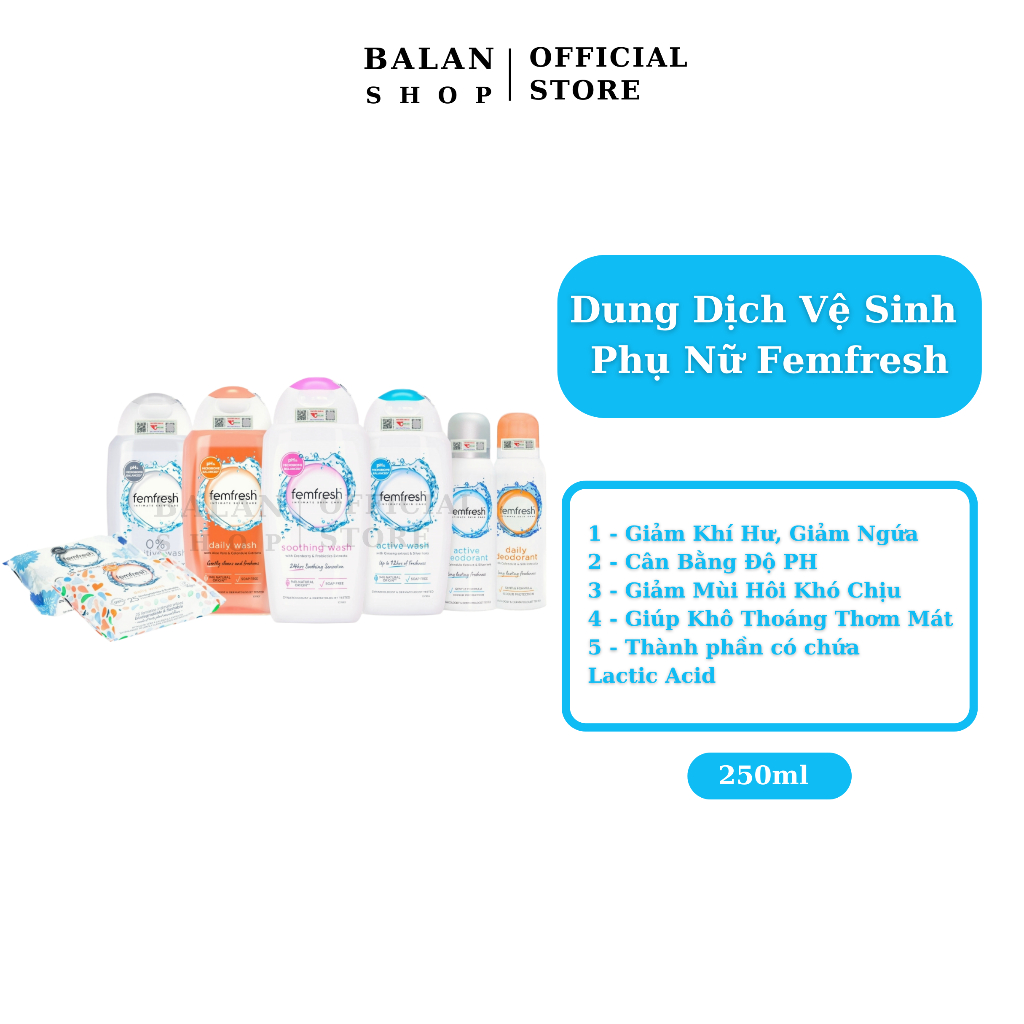 Dung dịch vệ sinh phụ nữ Femfresh Daily Intimate Wash Làm Sạch Sâu Cân Bằng Độ PH 250ml Balan Shop