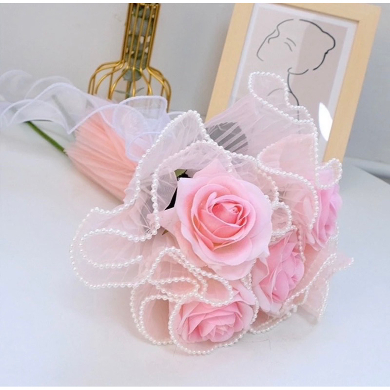 Giấy gói hoa-cuộn VOAN NGỌC,voan sóng viền ngọc trang trí bó hoa 28cm*2m