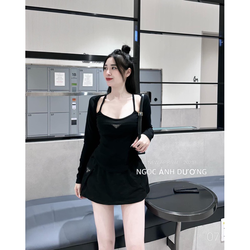 Áo thun dài tay dáng ôm khét dây vai sang chảnh