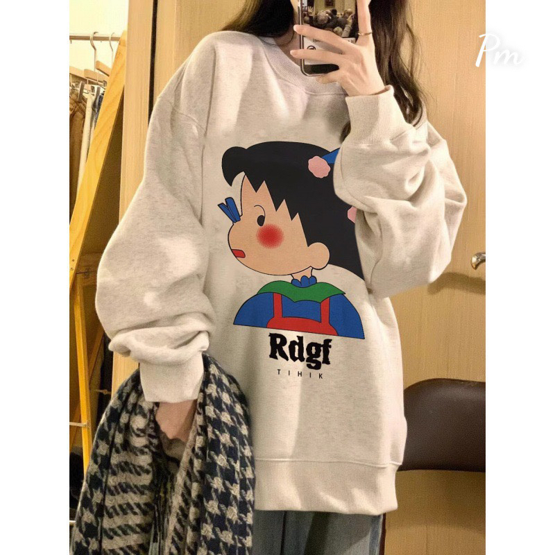Áo nỉ bo họa tiết cô bé nhìn nghiêng chất nỉ lót bông PM11