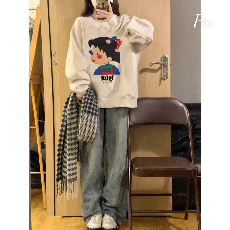 Áo nỉ bo họa tiết cô bé nhìn nghiêng chất nỉ lót bông PM11