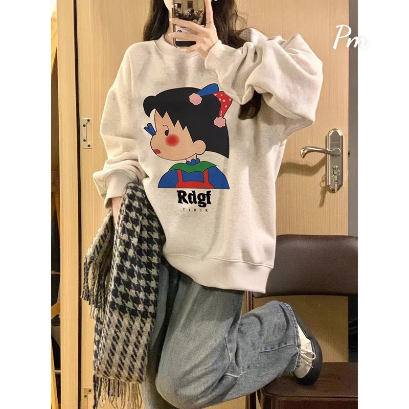 Áo nỉ bo họa tiết cô bé nhìn nghiêng chất nỉ lót bông PM11