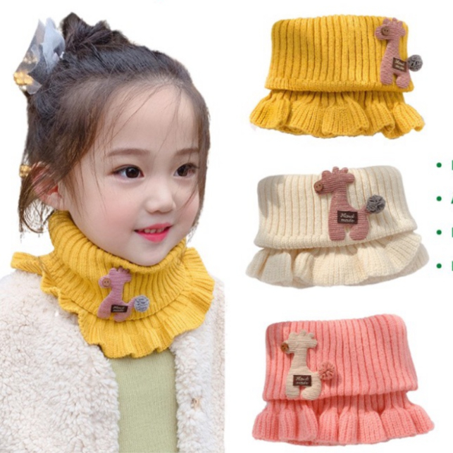 Khăn len ống quàng cổ nhún bèo đính họa tiết xinh xắn mềm mại cho bé gái HÀNG CAO CẤP