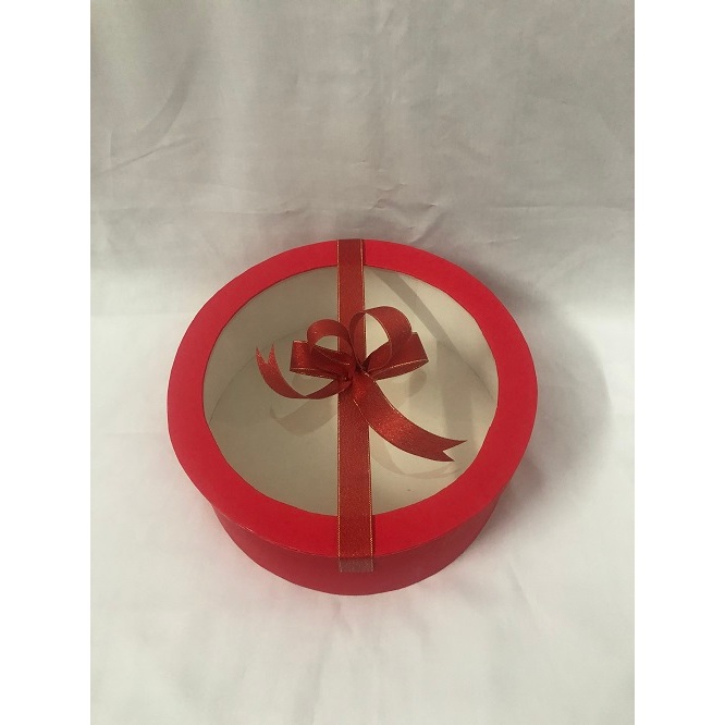 Hộp quà hình tròn mặt kiếng/mica đủ màu đk 25 cm cao 10 cm/hộp