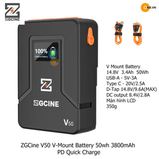 Zgcine v50 pin v-mount battery 50wh 3800mah cho máy ảnh