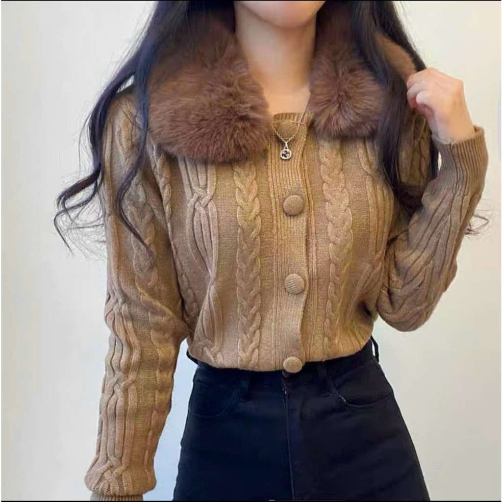 bán sỉ Áo len thừng cổ lông hàng qc
