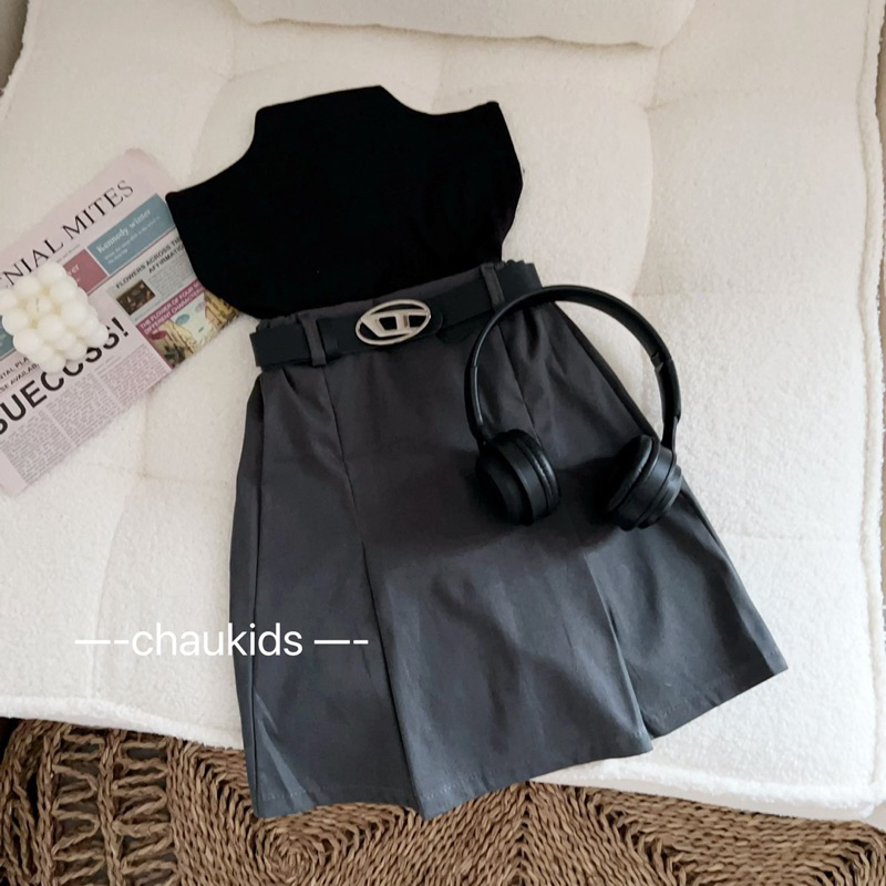 10-30kg  set áo thun cổ cao mix chân váy cho bé gái sang chảnh