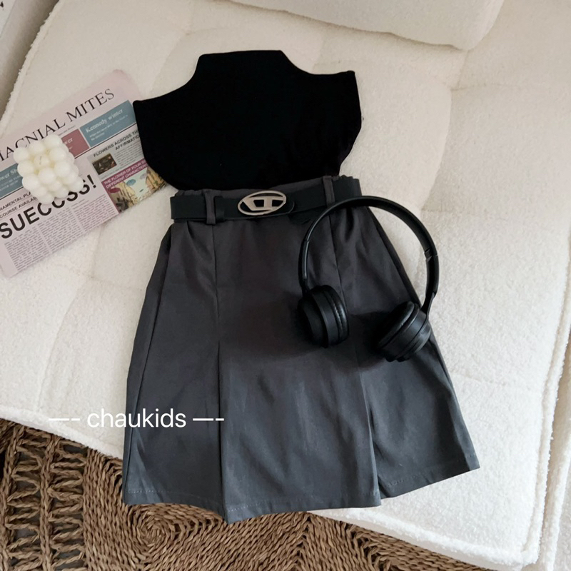 10-30kg  set áo thun cổ cao mix chân váy cho bé gái sang chảnh