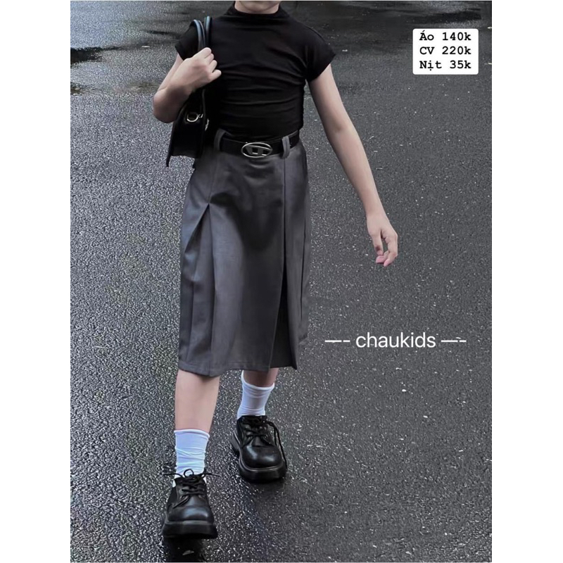 10-30kg  set áo thun cổ cao mix chân váy cho bé gái sang chảnh