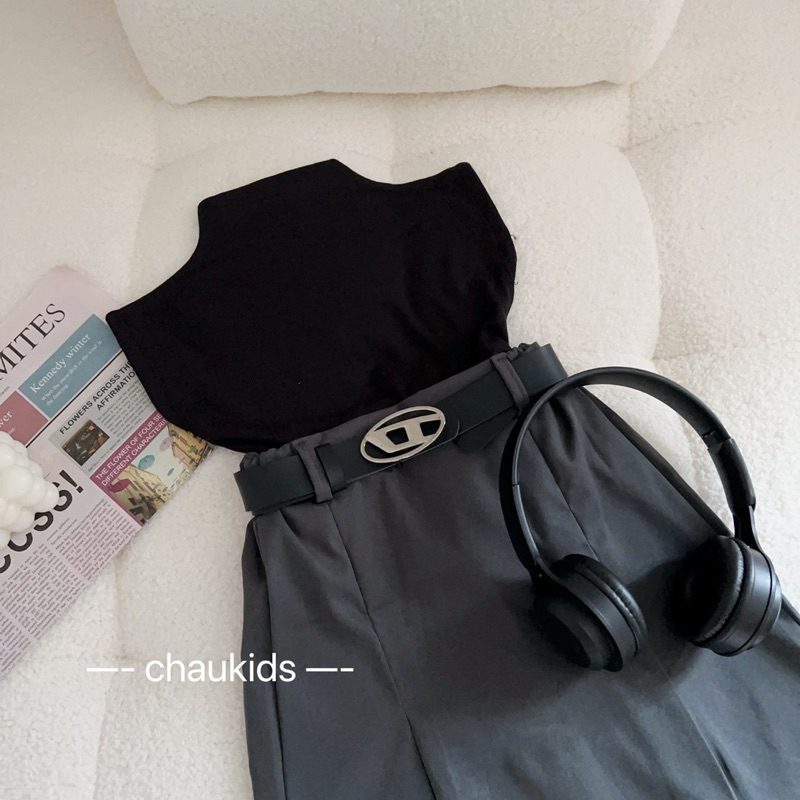 10-30kg  set áo thun cổ cao mix chân váy cho bé gái sang chảnh