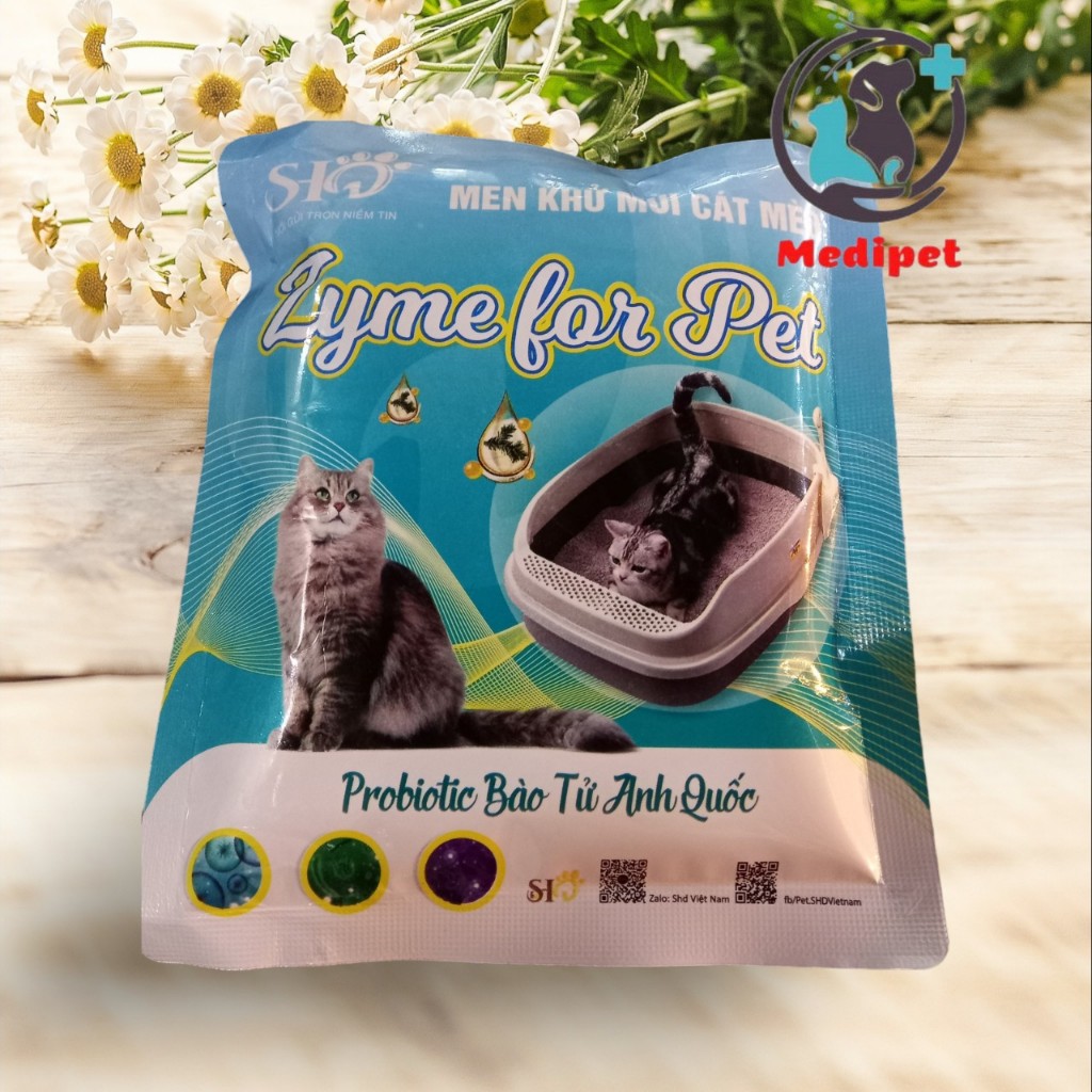 Men khử khuẩn cát vệ sinh mèo Zyme for pet diệt mầm bệnh, mùi hôi phân nước tiểu trong cát mèo gói 100g