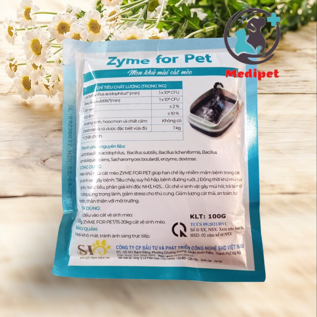 Men khử khuẩn cát vệ sinh mèo Zyme for pet diệt mầm bệnh, mùi hôi phân nước tiểu trong cát mèo gói 100g
