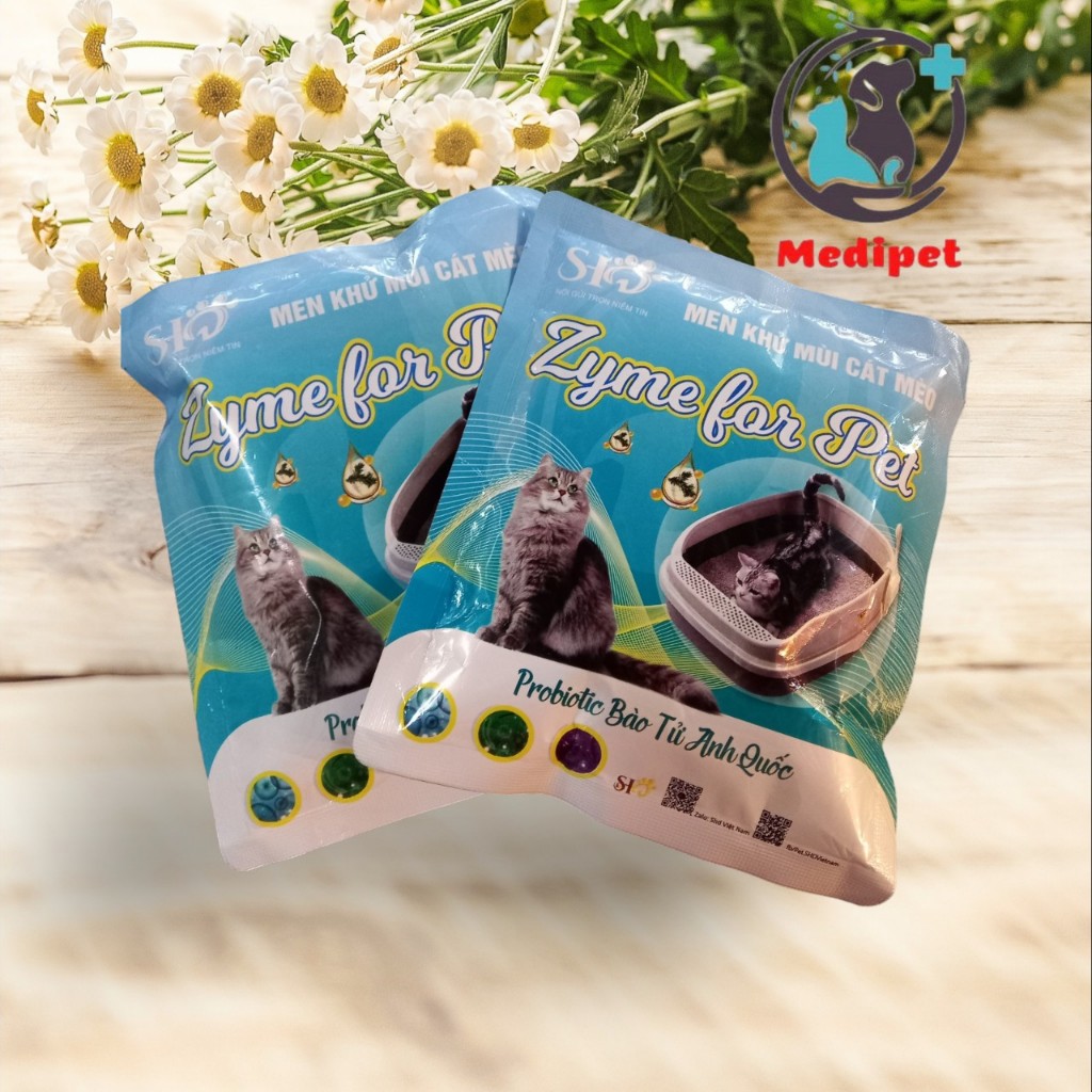 Men khử khuẩn cát vệ sinh mèo Zyme for pet diệt mầm bệnh, mùi hôi phân nước tiểu trong cát mèo gói 100g