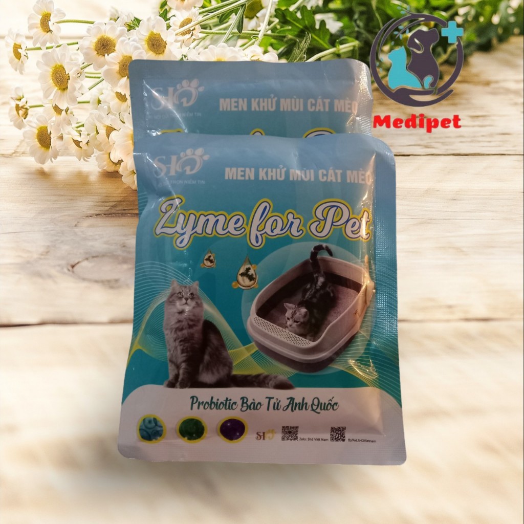 Men khử khuẩn cát vệ sinh mèo Zyme for pet diệt mầm bệnh, mùi hôi phân nước tiểu trong cát mèo gói 100g