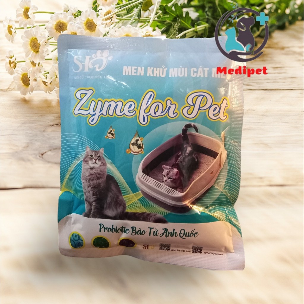 Men khử khuẩn cát vệ sinh mèo Zyme for pet diệt mầm bệnh, mùi hôi phân nước tiểu trong cát mèo gói 100g