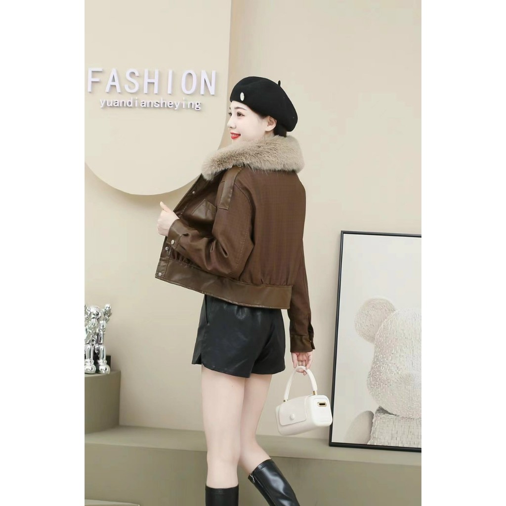 ÁO KHOÁC DA CỔ LÔNG HÀNG QC L1