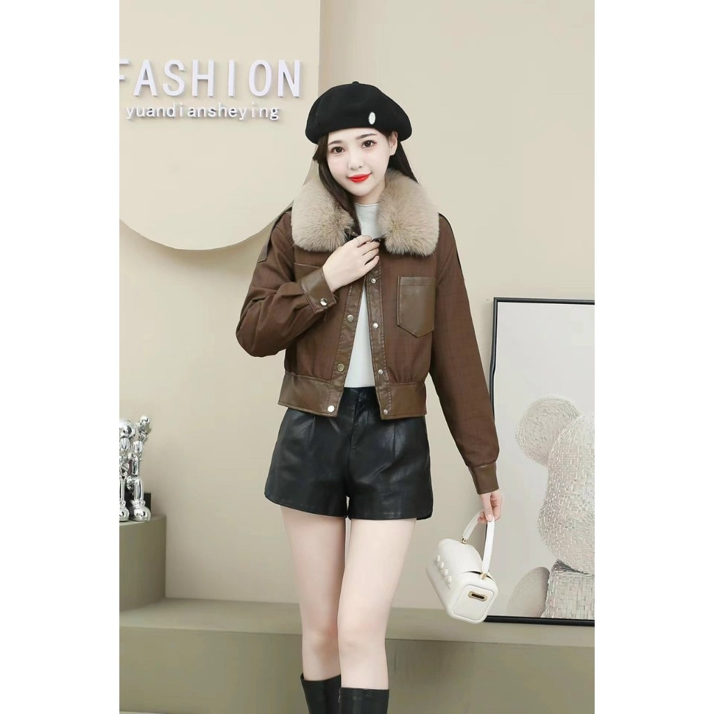 ÁO KHOÁC DA CỔ LÔNG HÀNG QC L1