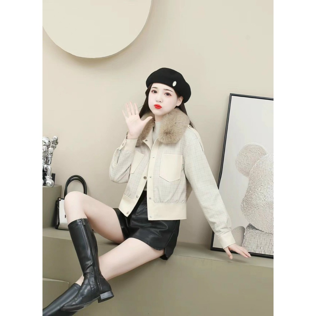 ÁO KHOÁC DA CỔ LÔNG HÀNG QC L1