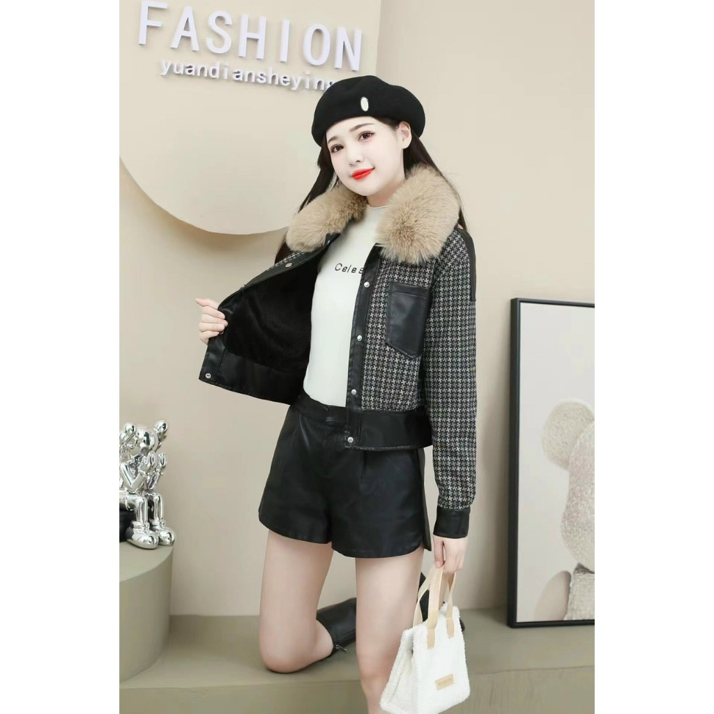 ÁO KHOÁC DA CỔ LÔNG HÀNG QC L1