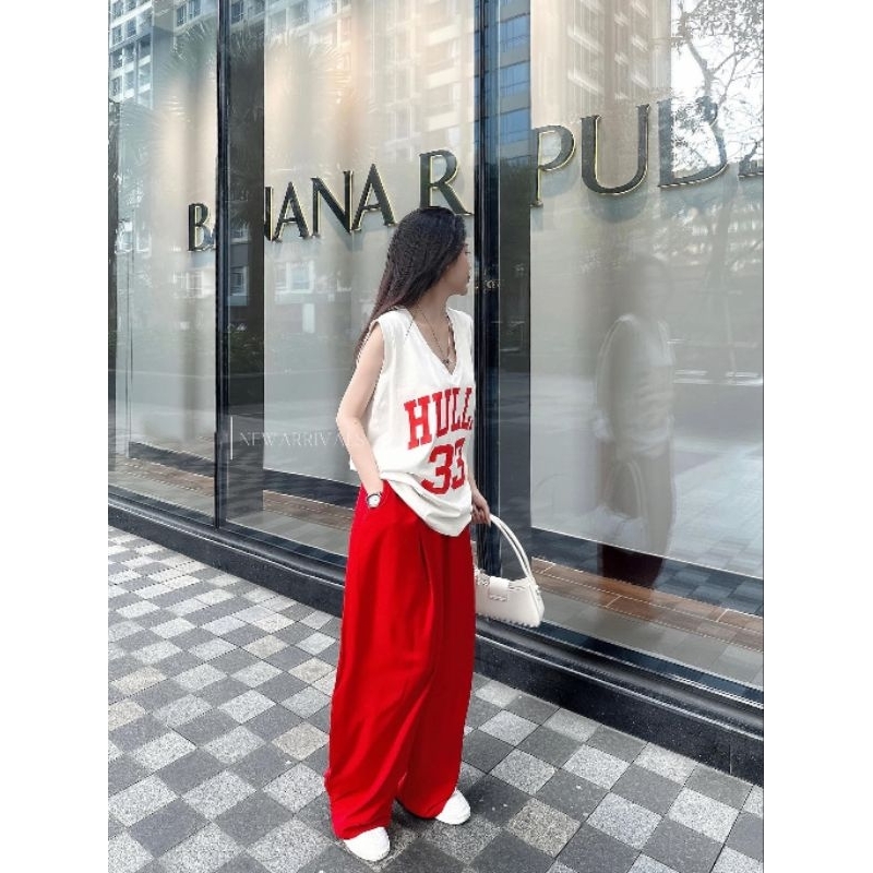 Set áo sat nách hill 33 cổ vuông kèm quần suông có túi 2 bên siêu sang chảnh cho các nàng