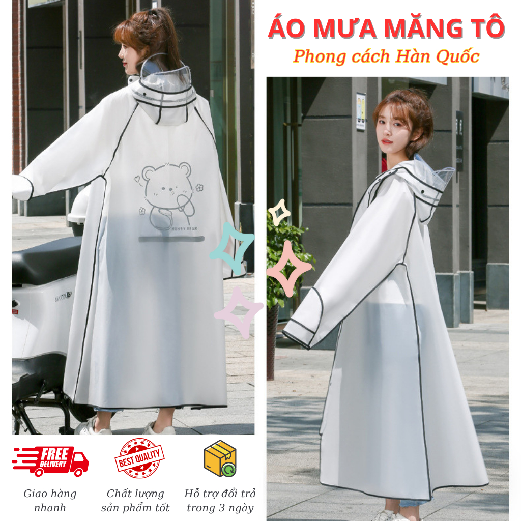 Áo Mưa Thời Trang Măng Tô Phong Cách Hàn. Nam,Nữ Có Kính Che Mặt,Che Tay Siêu Bền, Đẹp. Có Khóa Kéo+Cúc Bấm Chắc Chắn