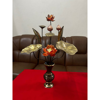 Hoa sen đồng 1 bó 10 cành + 1 lọ hoa bông cúc bằng đồng nguyên chất cao 25 30cm