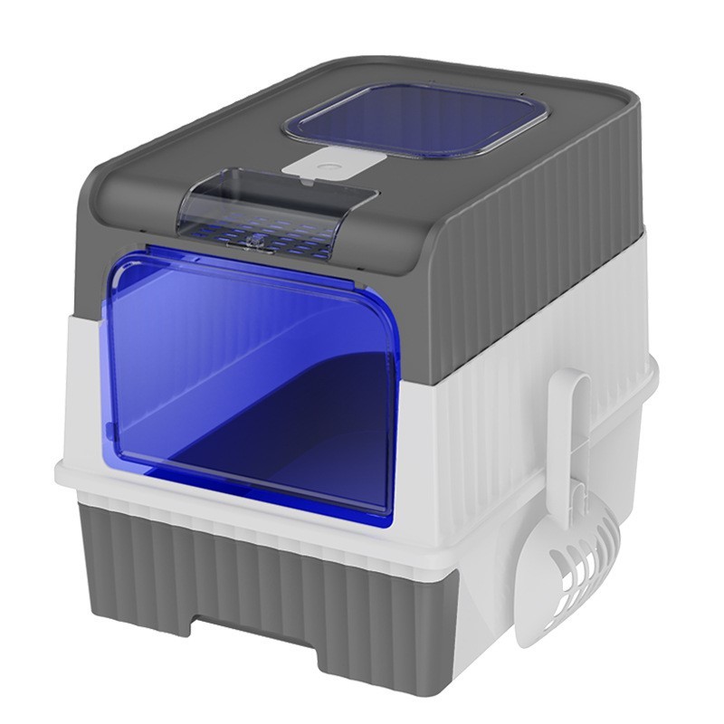 Nhà vệ sinh cho mèo NatSu Pet hai cửa có ngăn kéo chống văng cát đèn UV khử khuẩn tặng xẻng túi khử khuẩn