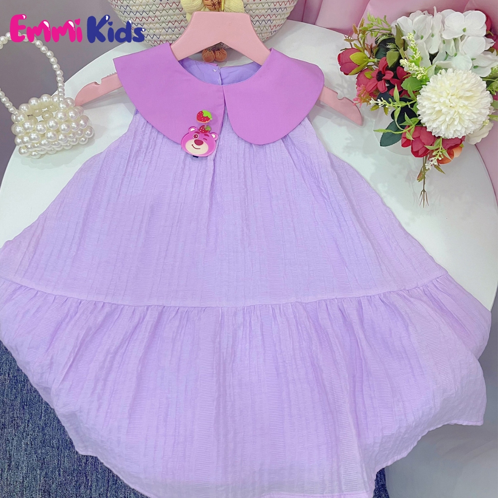 Đầm yếm kẹp gấu dâu, EMMIKIDS A52, Váy bé gái dễ thương.
