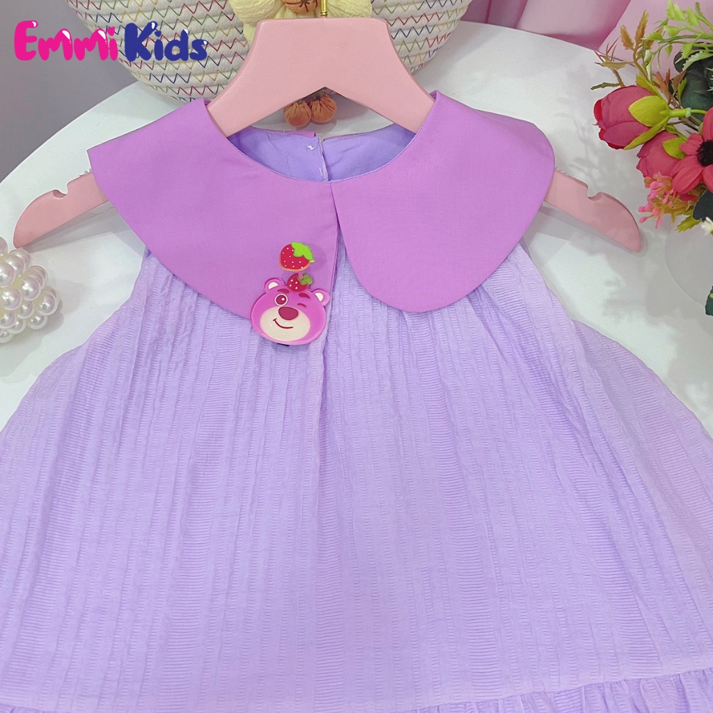 Đầm yếm kẹp gấu dâu, EMMIKIDS A52, Váy bé gái dễ thương.