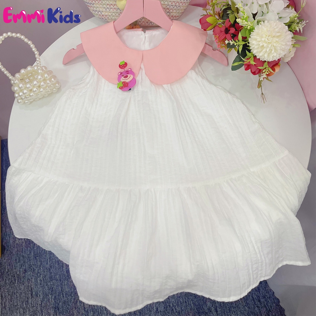 Đầm yếm kẹp gấu dâu, EMMIKIDS A52, Váy bé gái dễ thương.