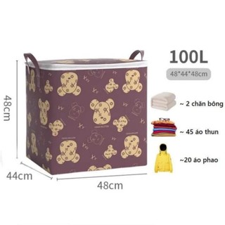 Túi đựng chăn màn quần áo cỡ lớn có nắp dây kéo 2 chiều in họa tiết đẹp sắc nét không phai màu hình gấu Brick