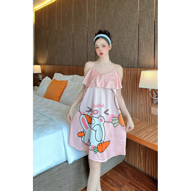 Đầm mặc nhà LỤA 2 dây phom dài và rộng cho bạn nữ - bầu bí bon chen thoải mái