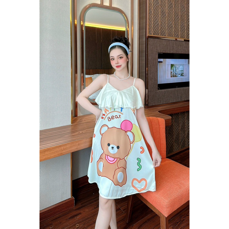 Đầm mặc nhà LỤA 2 dây phom dài và rộng cho bạn nữ - bầu bí bon chen thoải mái