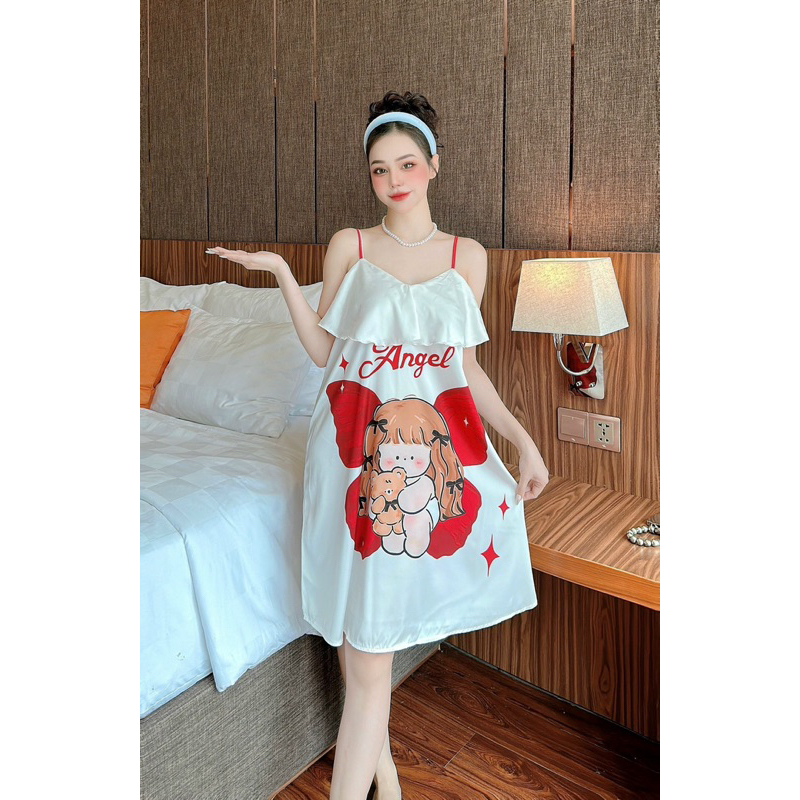 Đầm mặc nhà LỤA 2 dây phom dài và rộng cho bạn nữ - bầu bí bon chen thoải mái