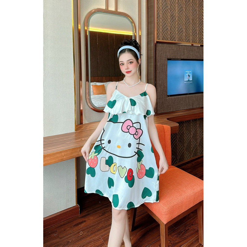 Đầm mặc nhà LỤA 2 dây phom dài và rộng cho bạn nữ - bầu bí bon chen thoải mái