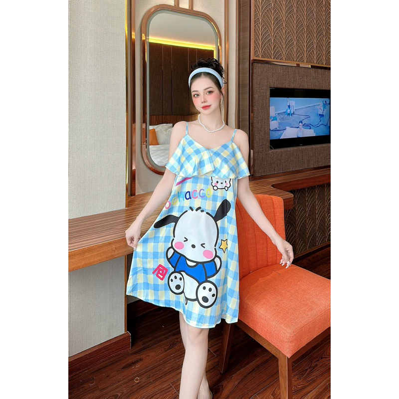 Đầm mặc nhà LỤA 2 dây phom dài và rộng cho bạn nữ - bầu bí bon chen thoải mái