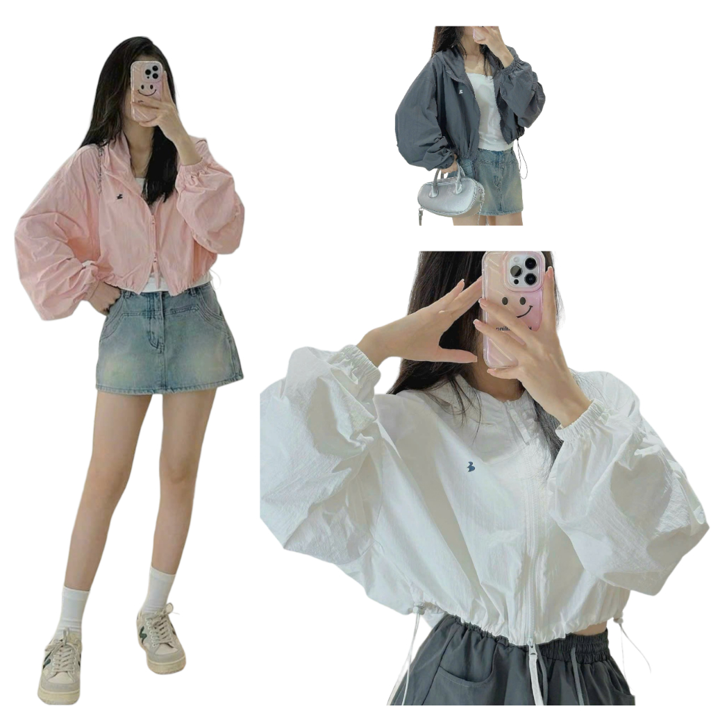 Áo khoác dù lửng Nữ kiểu croptop cánh dơi  có dây rút khóa kéo 2 đầu chất dù trượt xịn sò 777TPcroptop622 622