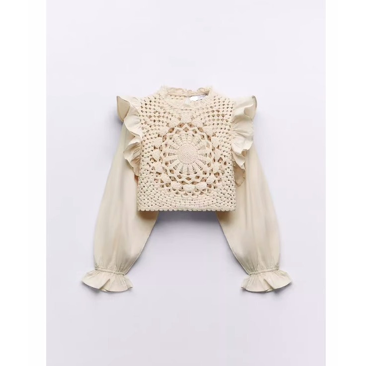 Áo kiểu dài tay len móc vai bèo hàng xuất xịn xuất dư Zara