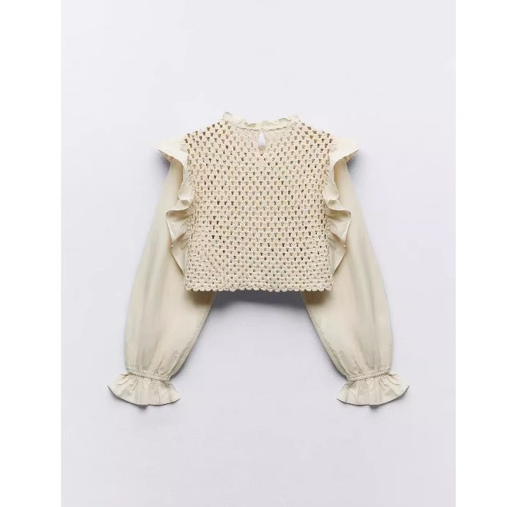 Áo kiểu dài tay len móc vai bèo hàng xuất xịn xuất dư Zara