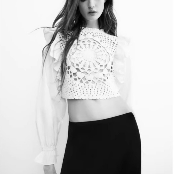 Áo kiểu dài tay len móc vai bèo hàng xuất xịn xuất dư Zara