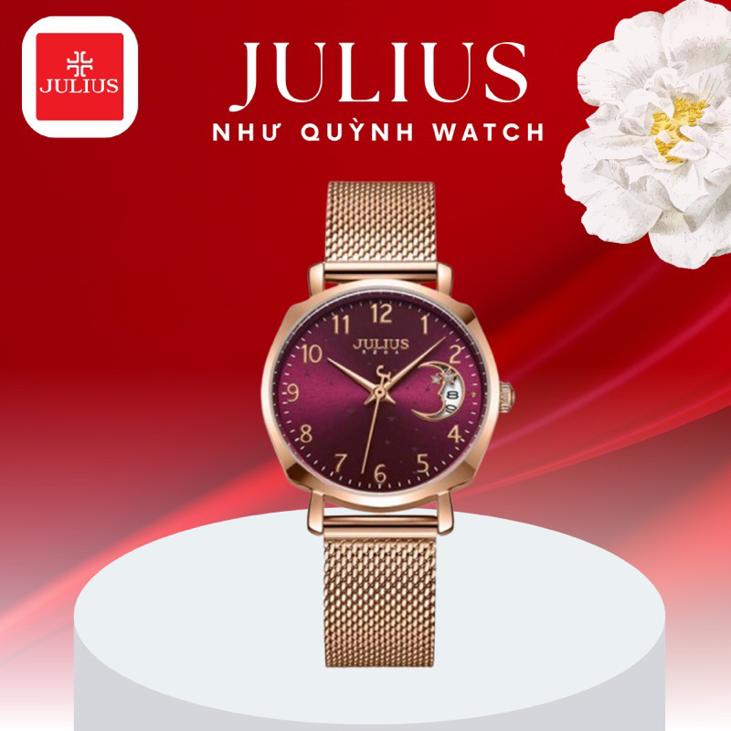 Đồng Hồ Nữ JA-1146C Julius Hàn Quốc dây thép (Đỏ)