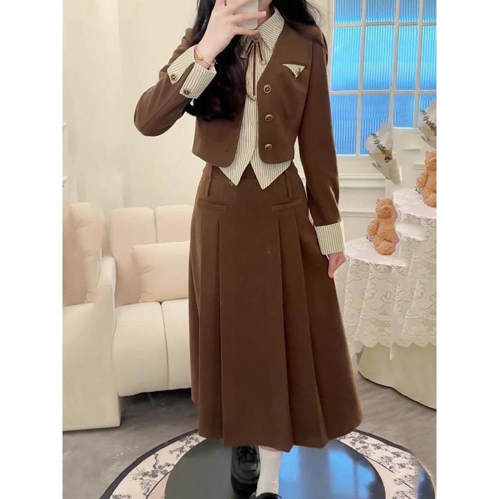 Set áo dài tay kèm chân váy xếp ly siêu xinh S.8747 dáng dài thanh lịch dày dặn sang trọng dự tiếc forgirl - BENNORA
